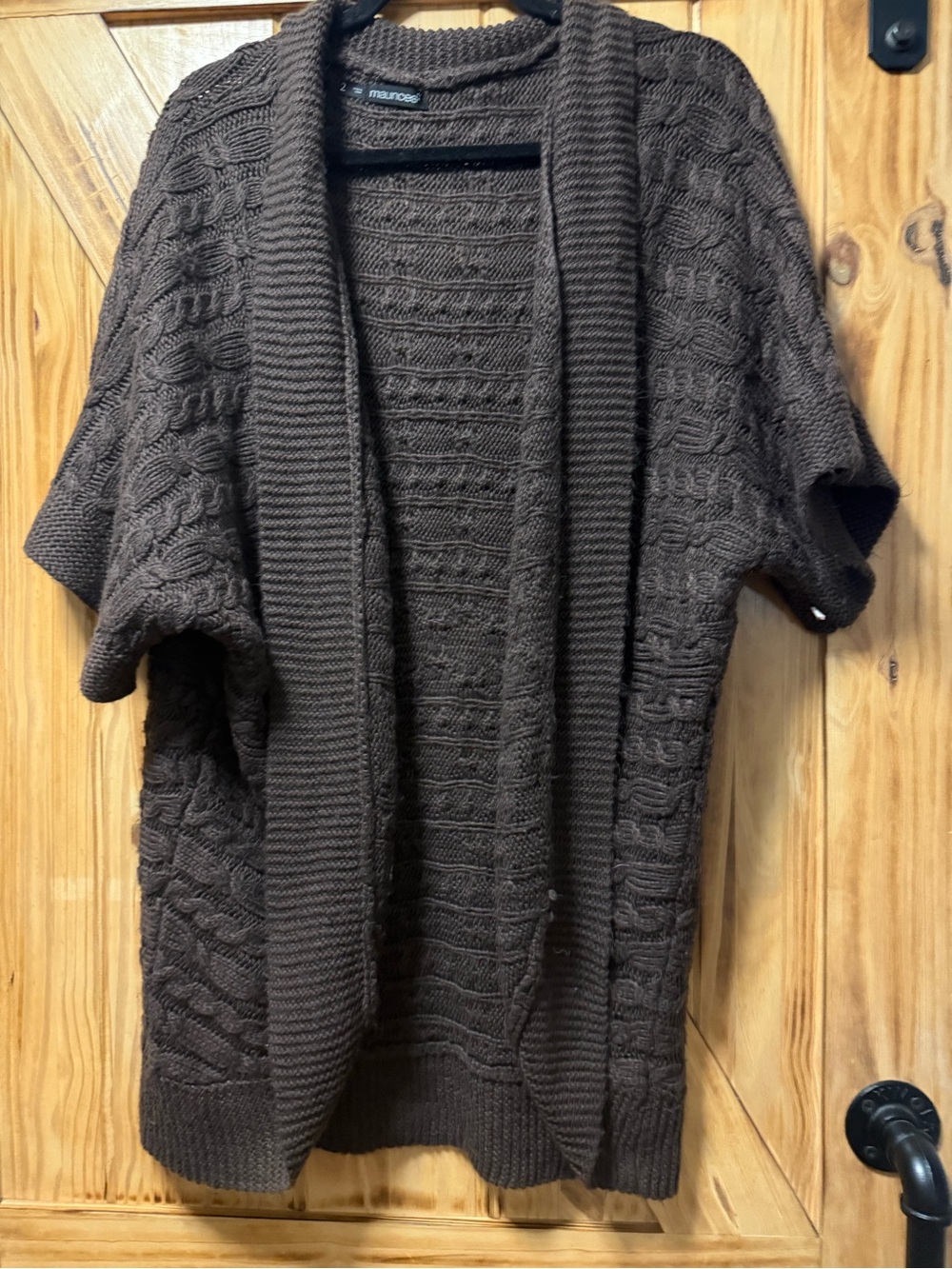 Maurices Brown Cable Knit Open-Front Short-Sleeve Cardigan